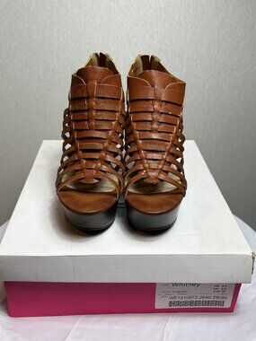 ShoeDazzle Whitney Cognac Wedges, Women’s Size 8.5, Barely Worn